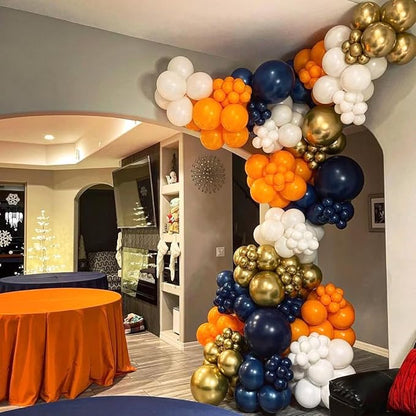 Blue and Orange Balloons Arch Kit, 162pcs Orange Navy Blue White Metallic Gold and Confetti Balloons for Graduation Baby Shower Fall Thanksgiving Birthday Party Decorations