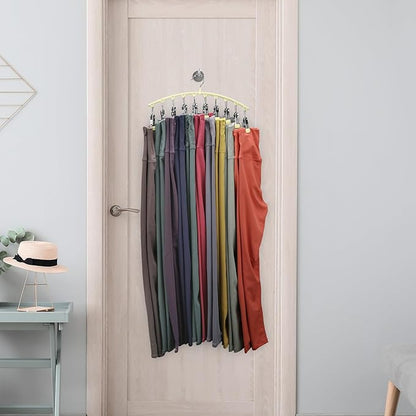 Legging Organizer for Closet, Metal Yoga Pants Hangers 4 Pack w/10 Clips Holds 40 Leggings, Space Saving Hanging Closet Organizer w/Rubber Coated Closet Organizers and Storage, Ivory
