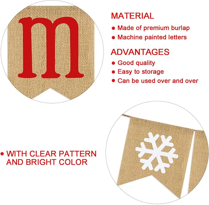 Be Merry Burlap Banner | Christmas Banner with Snowflake Sign | Christmas Decoration | Rustic Christmas Decor for Mantle Fireplace Xmas Party Holiday Supplies Decoration | Outdoor Indoor Hanging Decor