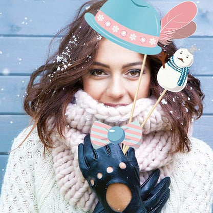 Snowman Photo Booth Props,Winter Wonderland Snow Photo Booth Props,Snow Booth Props(25CT),Snowflake Party Decoration with Stick