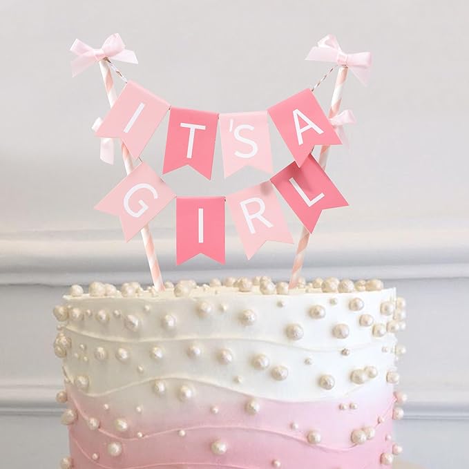 It's a Girl - Pink Gender Reveal Party Decoration, Baby Shower Cake Topper
