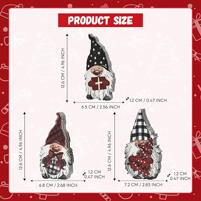 Smile 3 Pcs Wooden Blocks Christmas Signs, Gnomes Gifts Tiered Tray Decorations, for Home Table Shelf.
