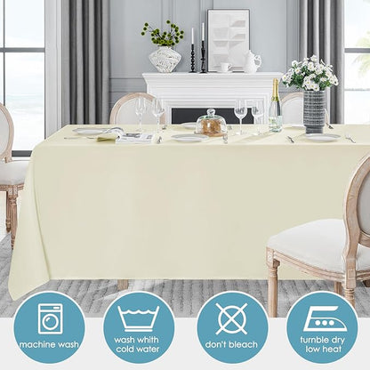 VidaFete Tablecloth 10 Pack 90 * 156inch Rectangle Table Cloth Polyester, Stain Wrinkle Resistant Polyester Dining Table Cover for Kitchen Dinning Party Wedding Rectangular Buffet Decoration(Ivory)