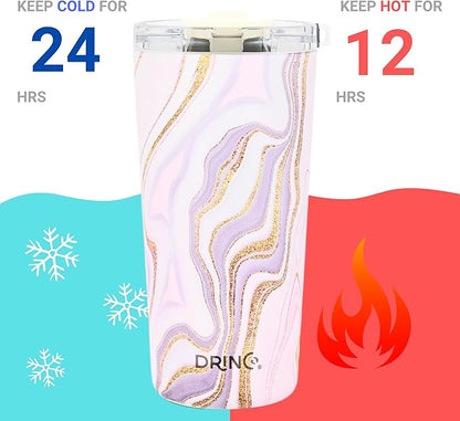 Drinco - 20 oz Stainless Steel Tumbler | Double Walled Vacuum Insulated Mug With Lid, 2 Straws, For Hot & Cold Drinks (20oz Rosa Gold)