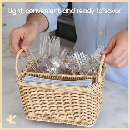 Bakken Disposable Cutlery Set 360 Pieces Knives, Heavy Duty Plastic Silverware, BPA-Free Food-Grade Materials, Heat-Resistant, Reusable Utensils for Parties, Catering, BBQs, and Everyday Use, Clear