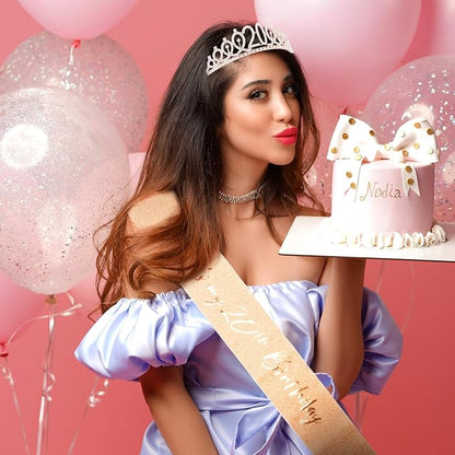 CIEHER 20th Birthday Crown and Sash for Girls, It's My 20 Bday Sash, 20th Birthday Decorations Rose Gold