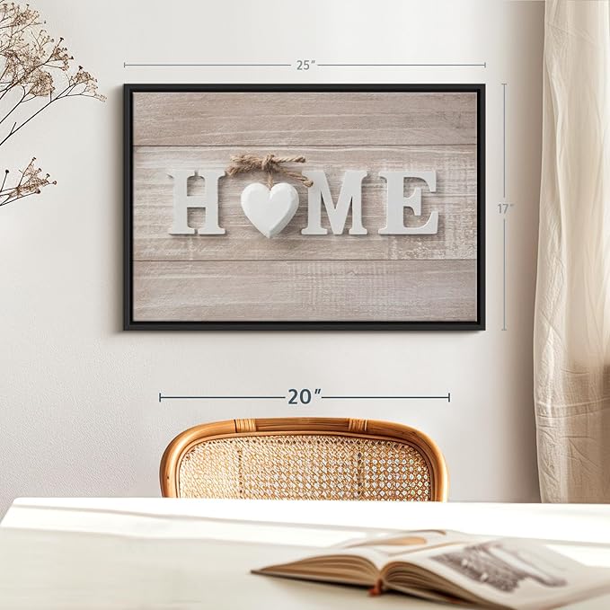 ElephantStock Home Sign Wall Art - Horizontal Floating Framed Canvas - 1-Piece Living Room Wall Decor - Photography Typography Canvas Print - Brown and Beige Decor for Wall - 25" X 17"