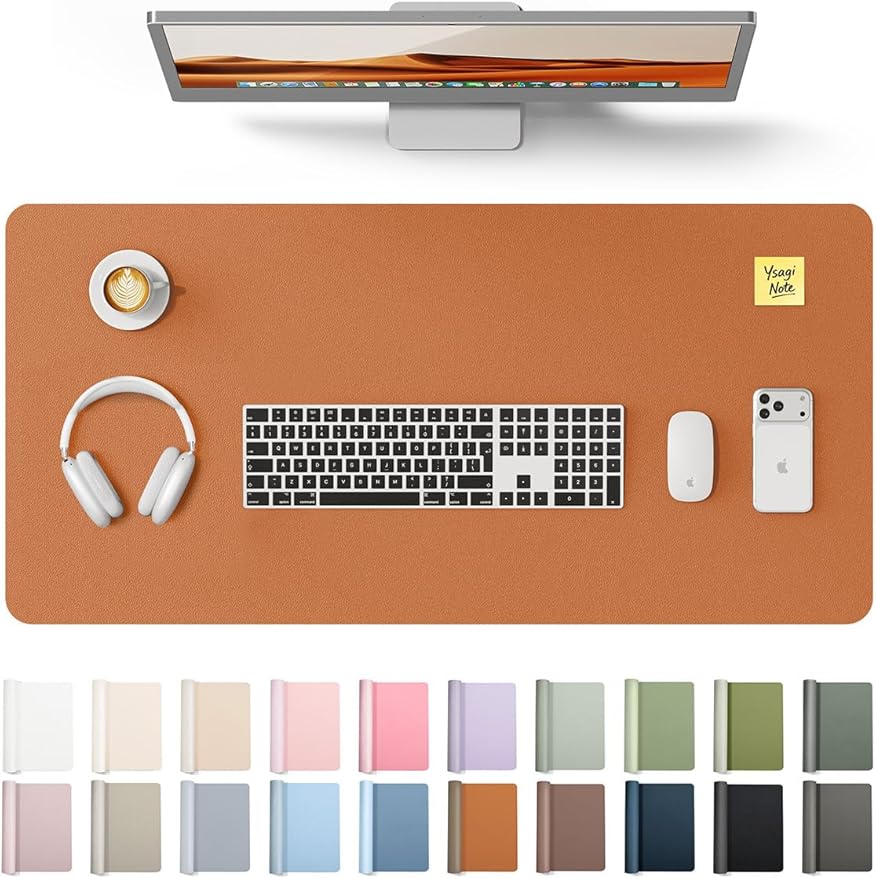 YSAGi Leather Desk Protector, Office Mat, Large Mouse Mat, Non-Slip PU Leather Blotter, Laptop Desk Mat, Waterproof Writing Pad for Office and Home (Brown, 35.4" x 17")