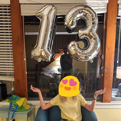 Silver 3 Balloons, 40 Inch Giant Helium Foil Number 0-9 Silver 3rd Birthday Balloon for Boys Girls, Self Inflating Digit 3 Balloons for Women Men Anniversary New Year Party Decorations Supplies