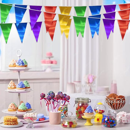 40M/130FT Colorful Triangle Pennant Banner Flag Metallic Fabric Bunting Garland for Christmas Graduation Birthday Wedding Engagement Bachelorette Holiday Halloween Celebration Hen Party Supplies