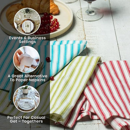 Cloth Napkins Pk of 6 |Spring Easter Basket Decor Christmas Washable Cotton Dinner Cloth Napkins|Red and White French Stripes 18x18 in Kitchen Party Hotel BBQ Restaurant Dinner Napkins
