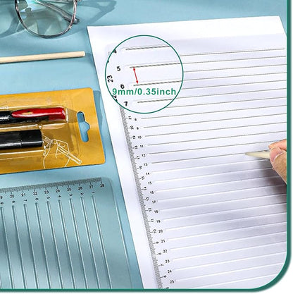 Line Stencil Straight with Wooden Scratching Pen 0.35inch Spacing Plastic Stencil Paper Writing Lettering Guide Calligraphy Stencils Line Stencils for Drawing Template for Journaling Paper Card Aids