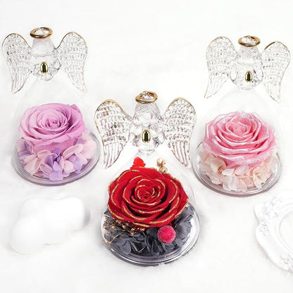 Miofula Preserved Flower Rose Birthday Gifts for Mom, Angel Figurines with Forever Real Rose Gifts for Her Mom Grandma, Angels Gifts for Mothers Day Christmas Anniversary Thanksgiving Birthday Gifts