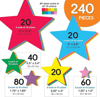 240 Pieces Star Cutouts, 2-Sided US Made Card Stock Punch Out Multicolor Stars for Bulletin Boards, Classroom Decor, Back to School DIY Craft Projects, Party Decoration, Hollywood Themed Events
