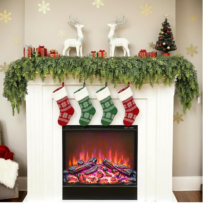 6 FT Christmas Garland,2 PCS Cedar Garland Artificial Realistic,Real Touch Pine Garlands，Christmas Greenery Garlands for Fireplace，Table Mantel Porch Indoor Outdoor Winter Xmas Decoration(2,6FT)