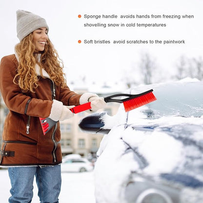 Snow Brush and Ice Scraper for Car Windshield, 23.6" Scratch Free Auto Scraper Soft Bristle Brush with Ergonomic Grip, Detachable Winter Snow Removal Tool for Cars Trucks SUVs (Red)