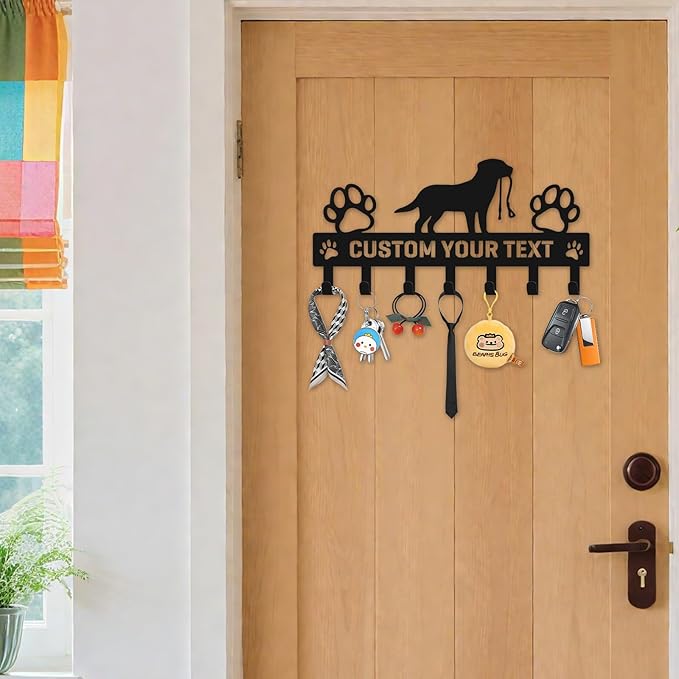 Personalized Dog Leash Holder Wall Mount - Metal Key Organizer Wall Decor, Pet Leash Hook Organizer for Entryway, Durable Coat Hanger, Gift for Pet Lovers (07-Dog)