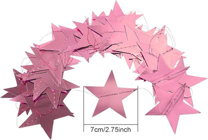 Patelai Glitter Star Garland Banner Christmas Decor 130 Feet Star Hanging Bunting Banner Twinkle Backdrop for Homecoming Classroom Wedding Birthday Halloween Party Supplies(Rose Pink)