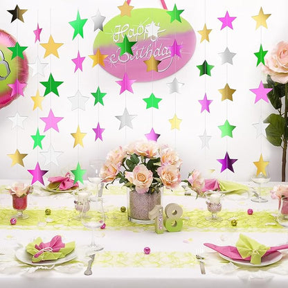 Patelai Glitter Star Garland Banner Christmas Decor 130 Feet Star Hanging Bunting Banner Twinkle Backdrop for Homecoming Classroom Wedding Birthday Halloween Party Supplies(Green,Pink,Gold,Silver)