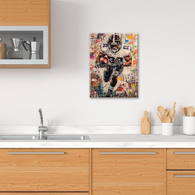 Graffiti Football Wall Art, Banksy American Football Pictures Wall Decor, Rugby Sports Canvas Prints Painting, Sport Poster Framed Artwork for Boys Room Bedroom Bathroom Living Room Office 16"X12"