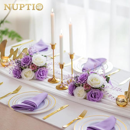 NUPTIO Flower Balls for Centerpieces Wedding: 2 Pcs 9.4 inch Diameter Light Purple & White Artificial Flower Ball Arrangement Bouquet Centerpiece for Tables - Fake Rose Flowers for Wedding Decor