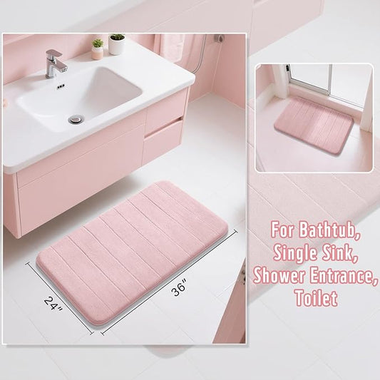 Yimobra Large Bath Mat 36"x24", Super Soft Quick Dry Memory Foam Bathroom Rug, Water Absorbent, Non Slip Backing Machine Washable for Tub Shower, Thick Comfort Support, Pink