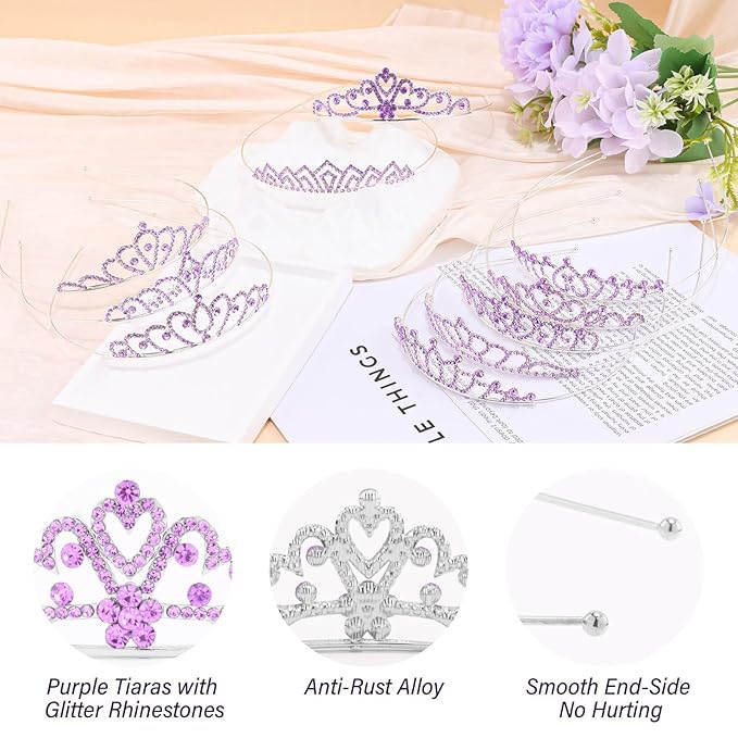 10 Pcs Purple Crowns Rapunzel Tiaras Headband for Women Girls - Bulk Princess Tiara with Purple Crystals for Rapunzel Outfits Costumes Prom Pageants Halloween Cosplay Parties