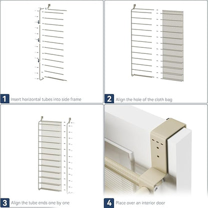 Whitmor 36 Pair Over The Door Shoe Organizer, 12 Tier Hanging Shoe Organizer, Heavy Duty Metal & Mesh Shoe Holder, Hanging Shoe Rack for Closet Organizer & Storage, 69"L x 21.7"W x 7.5"H, Oat