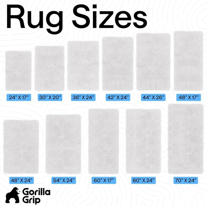 GORILLA GRIP Bath Rug Mat 54x24, Thick Soft Absorbent Chenille, Quick Dry Microfiber Mats, Rubber Backing Washable Shower Floor Rugs, Bathmat Runner, US Designed Bathroom Home Decor Accessories White