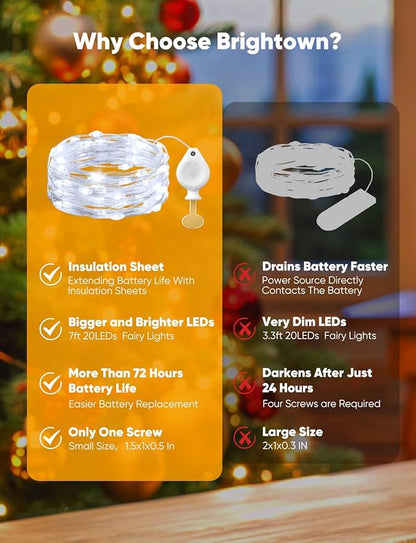 Brightown 14 Pack Warm White and White LED Fairy Lights Battery Operated String Lights, 7ft 20LED Waterproof Silver Wire String Lights, Firefly Starry Moon Lights for Mason Jars DIY Christmas Wedding