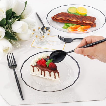 Supernal 360Pcs Black Plastic Silverware Heavy Duty Disposable Cutlery with Hammered Design,Black Utensils Set Include 120 Knives,120 Forks and 120 Spoons Suitable for Party,Anniversary&Halloween