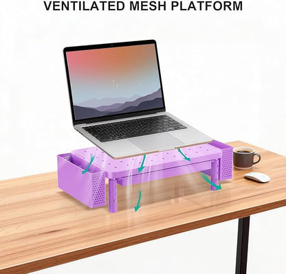 WALI Computer Monitor Stand with Storage, Desk Organizer with Drawer and Pen Holder, Desk Monitor Riser 3 Height Adjustable, Laptop Riser for Laptop, Printer (PTT003-V), 1 Pack, Violet