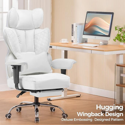 COMHOMA Desk Office Chair Big and Tall Office Chairs Ergonomic Gaming Chairs with Wide Seat Leather High Back Chair with Foot Rest Adjustable Armrests Pocket Spring Lumbar Support