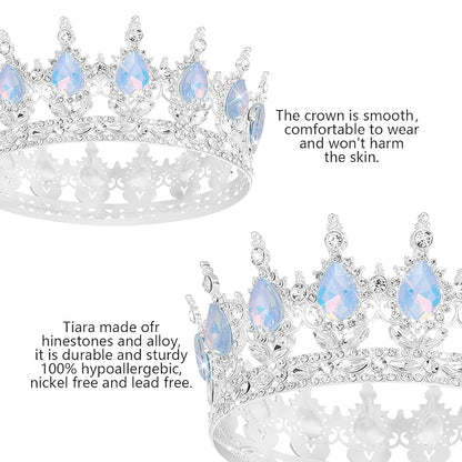Queen Crown Rhinestone Wedding Crowns and Tiaras for Women Costume Party Hair Accessories Princess Birthday Crown Crystal Bridal Crown (Silver Fantasy Light Blue Crown)