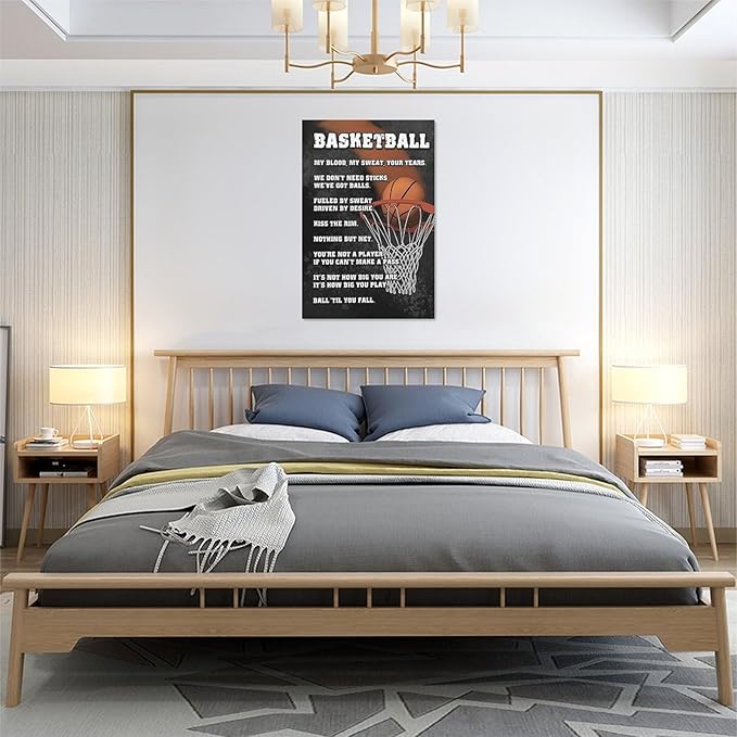 Basketball Wall Art, Basketball Life Lessons Pictures Wall Decor, Sports Quotes Canvas Prints Painting, Framed Artwork Office Home Decor For Bathroom Bedroom Dining Living Room 24L" x 16W"