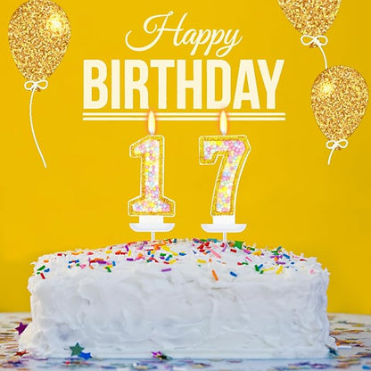 17th Birthday Candle for Cake, Colorful Macaron Numeral Candles for Boys/Girls, Birthday Party Cake Decorations, Golden Cake Topper for Birthday Party Supplies (Number 17)