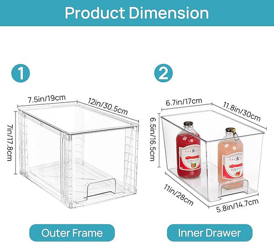 Vtopmart 4Pack Large Stackable Kitchen Pantry Storage Drawers, Clear Organizer Bins with Handles, Acrylic Drawer Organizers for Kitchen Pantry, Bathroom Undersink, Cabinet Organization and Storage