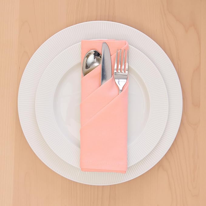 Encasa XO Peach Cloth Napkins Set of 6, 17"x17" | Solid Color Cotton Dinner Napkins | Washable & Reusable Napkins for Dining Table Fall Decoration, Holiday & Christmas Festivals