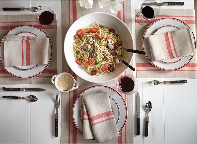 Solino Home Striped Linen Table Runner 108 Inches Long - French Stripe 100% Pure Linen Red and Natural Dining Table Runner 14 x 108 Inch for Fall, Autumn, Christmas, Winter, New Year