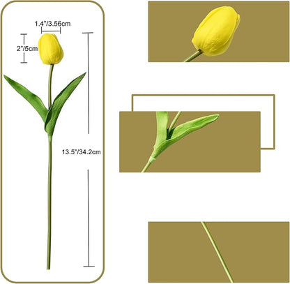 ONLY ART Artificial Yellow Tulips 20 Pcs – 13.5 Inch PU Faux Flowers with Bendable Stems for Home Décor, Wedding Centerpieces, DIY Floral Arrangements, Table Decorations