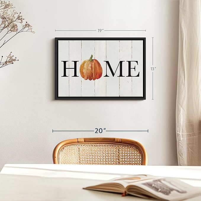 Elephant Stock Home Pumpkin Wall Art - Horizontal Floating Framed Canvas - 1-Piece Living Room Wall Decor - Rural Watercolor Canvas Print - Beige and Black Decor for Wall - by Carol Robinson - 19" X 13"