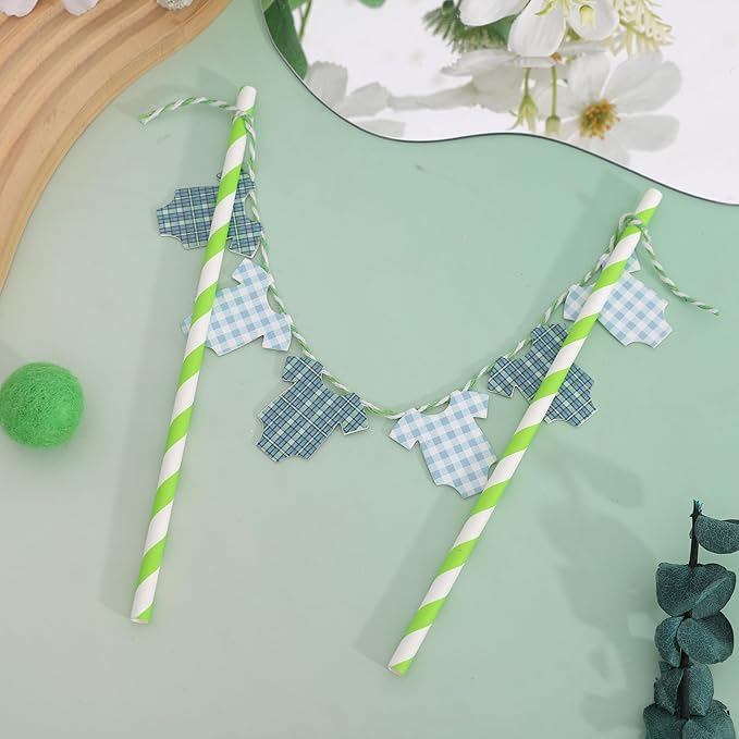 Green Baby Shower Cake Topper - Green Bodysuit Gingham Cake Topper,Gender Reveal Decor,Baby Shower Cake Decorations,Gingham Onesie Party Decorations (green-1)