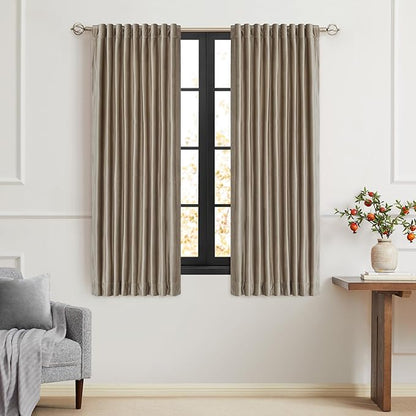 PRIMROSE Taupe Curtains 63 inch for Living Room,2 Panels Velvet Drapes Blackout Rod Pocket Back Tab Window Treatment Room Darkening Decorative Thick Curtains for Bedroom