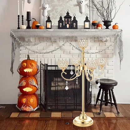 4Pack Gold 5 Arm Crystal Candelabras Centerpieces for Wedding,33 Inches Tall Crystal Candlestick Holders Table Top Chandelier Centerpiece for Party Events Baby Shower Christmas Decoration
