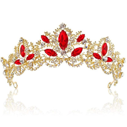Gold Tiara and Crown for Women Red Gem Queen Crowns with Comb Rhinestones Headband for Girls Crystal Wedding Hair Accessories for Bachelor Party Bride Bridal Prom Halloween Costume Cosplay
