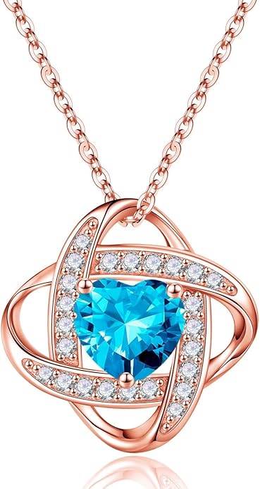 Iefil 925 Sterling Silver Love Knot Birthstone Necklace, Natural or Created Gemstone, Anniversary Birthday Gifts for Women, Jewelry Gifts for Wife Mom Girlfriend