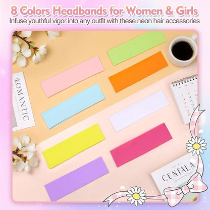 Stocking Stuffers for Teen Girls Women, 8Pcs Headbands for Women, Woman Gift for Her Neon Head Bands Hair Accessories Stretchy Soft hairband Valentines Day Gf Christmas Gifts Easter Basket Stuffers