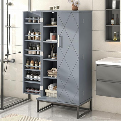 51" Kitchen Pantry Storage Cabinet, Freestanding Pantry Cabinets with Doors andAdjustable Shelves, Buffet Cupboards Storage Cabinet for Home Office Use, DinningRoom(Grey)
