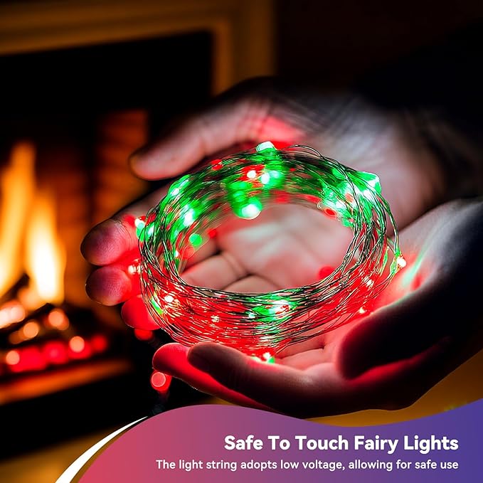 4 Pack 240LED Christmas Fairy Lights Battery Operated - 20FT Twinkle Lights with 2 Lighting Modes Indoor Outdoor, Waterproof Led Fairy Lights for Bedroom, Classroom, Dorm, DIY Decor, Red & Green