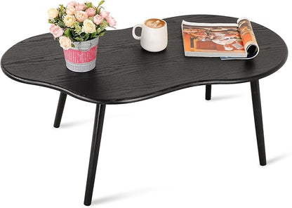 Small Coffee Table Black Cloud Coffee Table for Small Spaces Modern Center Table Unique Irregular Coffee Table with Wood Legs Living Room Mid-Century Sofa Table